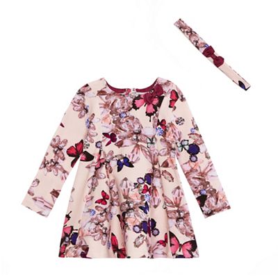 Baker by Ted Baker Girls' pink flower print cotton dress with headband
